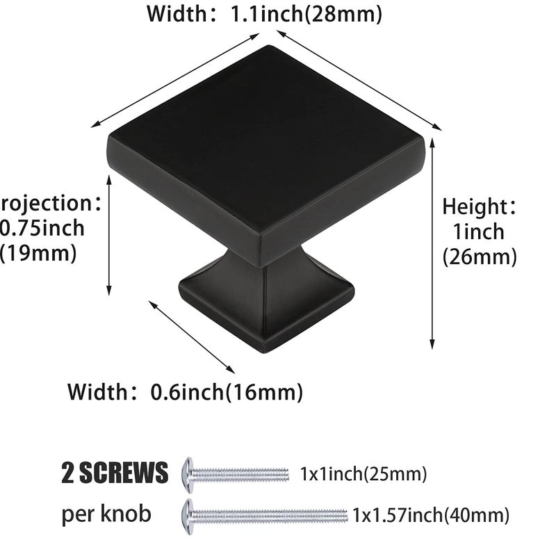 Peaha Kitchen Cabinet Knobs Black 25 Pack - PH6785BK Cabinet Drawer Knobs 1.1inch Width Square Knobs for Bathroom Cabinets Black Drawer Knobs Cabinet Hardware Black - Image 2